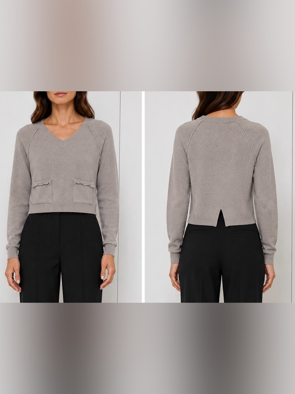 Allure Taupe V-Neck Pocket Knit Sweater